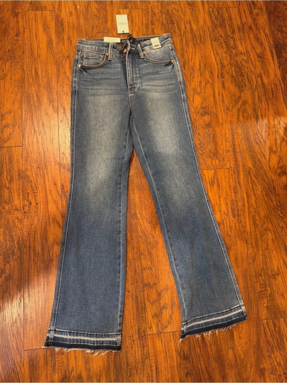 Judy Blue Medium Blue Flare Jeans with Raw Hem